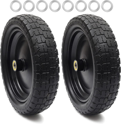 AR-PRO (2-Pack) 13" Flat Free Tire and Wheel - with 5/8" Axle Bore Hole, 2.17" Offset Hub - 13 lnch Solid Wheels Compatible with Garden wagon Cart,Hand Trucks,Utility Cart and Lawnmower Yard Trailers
