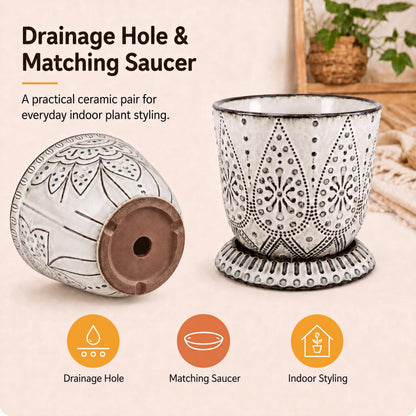 Gepege Ceramic Plant Pots, 6 Inch Indoor Planters with Drainage & Saucers