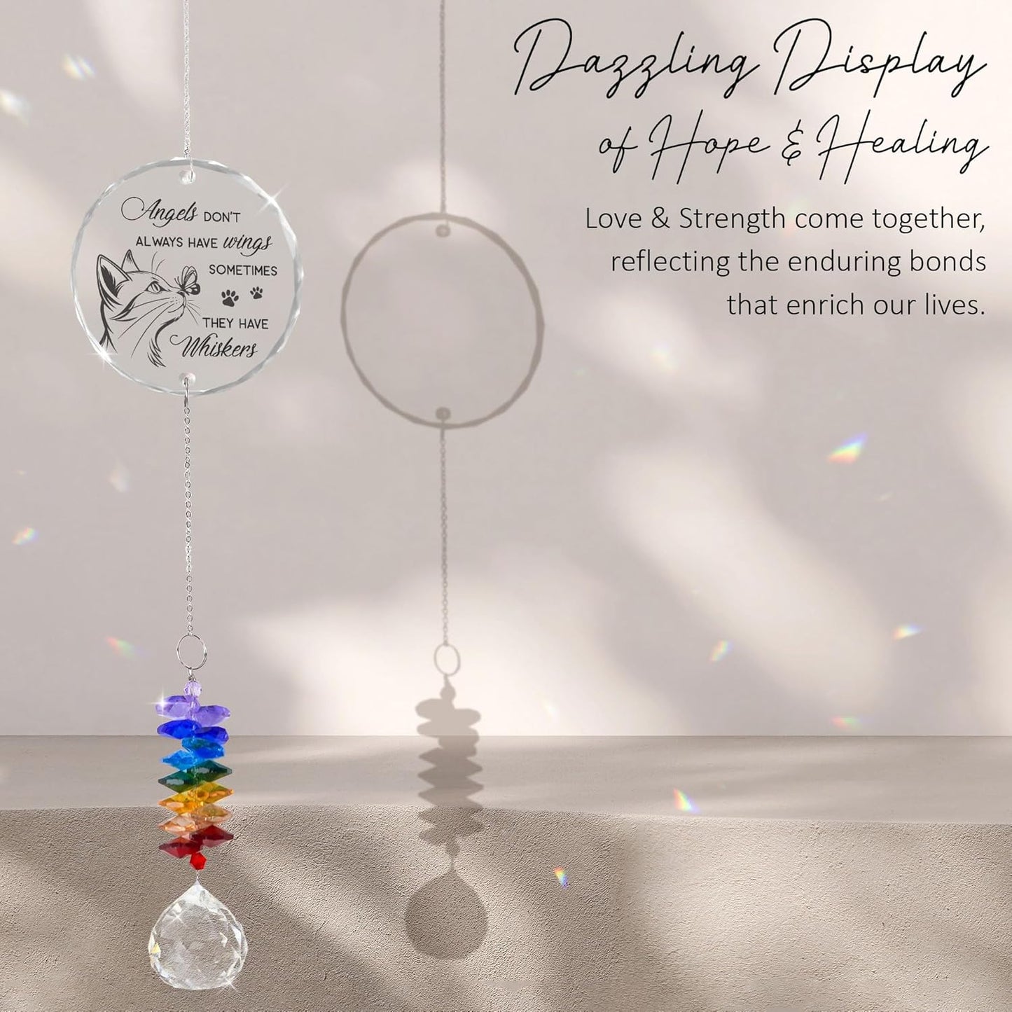 Glass Ornament Suncatcher - Cats Memorial Sympathy Gift - Crystal Rainbow Maker for Cat Lover - Bereavement Keepsake - Daily Remembrance - Hanging Home Garden Decor