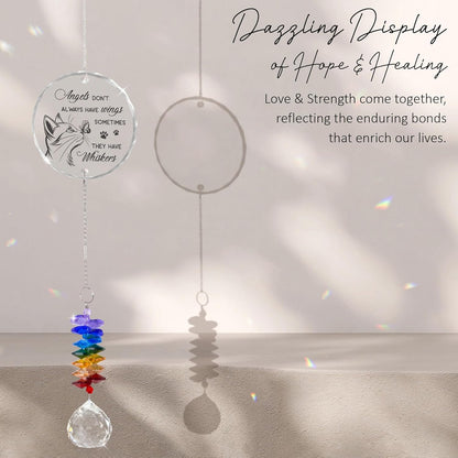 Glass Ornament Suncatcher - Cats Memorial Sympathy Gift - Crystal Rainbow Maker for Cat Lover - Bereavement Keepsake - Daily Remembrance - Hanging Home Garden Decor