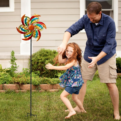 360° Wind Spinners Outdoor with Solar Lights Colored Leaves Garden Decor Yard Lawn Art Decor for Patio Kinetic Windmills Unique Gifts for Friends and Family 60.63'' H x 13.38'' Dia