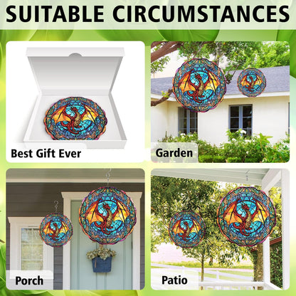 Dragon Wind Spinner, Dragon Wind Spinner Hanging for Yard and Garden, Unique Gift Wind Spinner, 3D Hanging Wind Spinner Outdoor, Cute Dragon Wind Spinner
