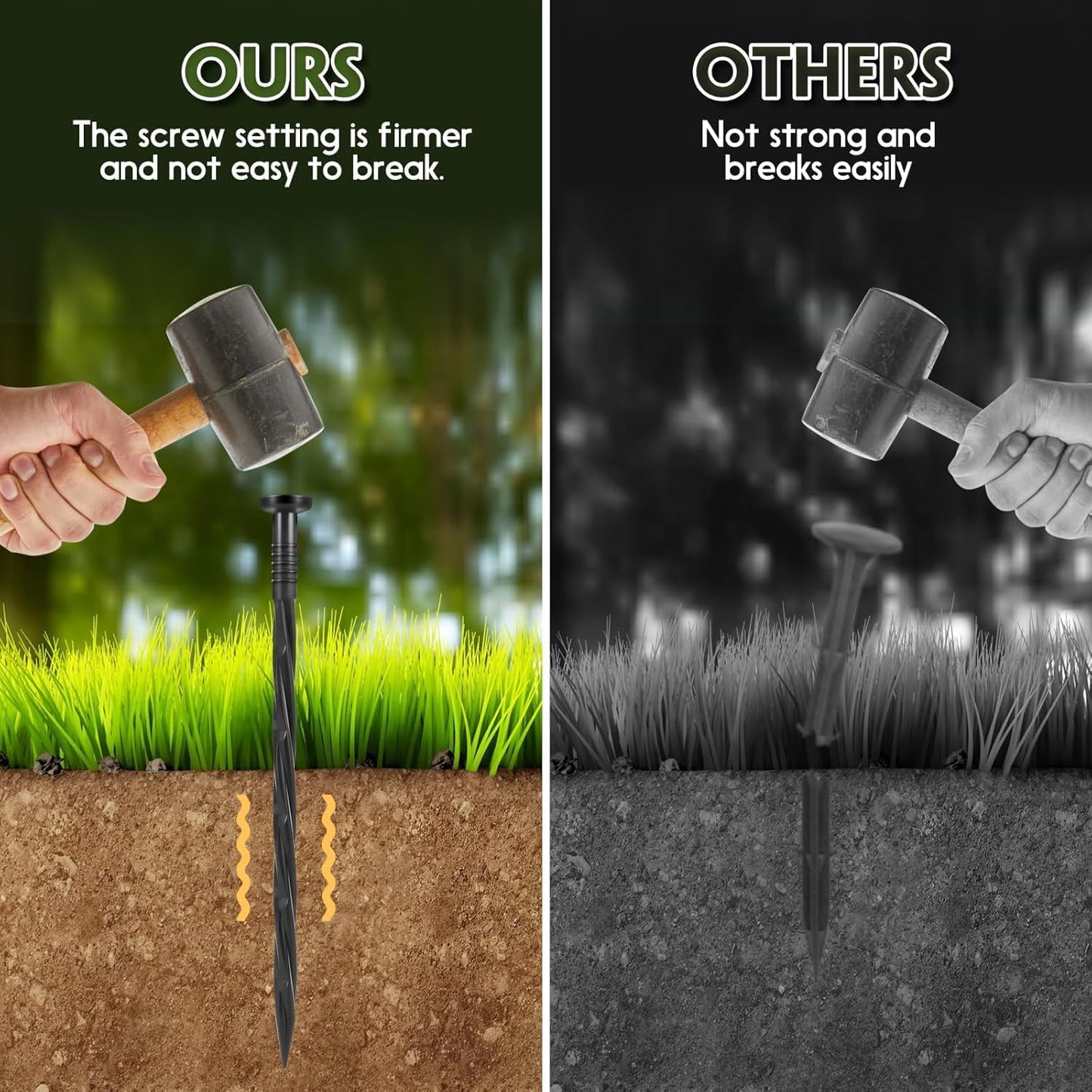 Landscape Edging Stakes, 120 Pcs 8" Plastic Garden Spikes, Spiral Nylon Anchoring Spikes for Paver Edging, Weed Barriers, Artificial Turf, Tent, Grass Pathway and More, Black