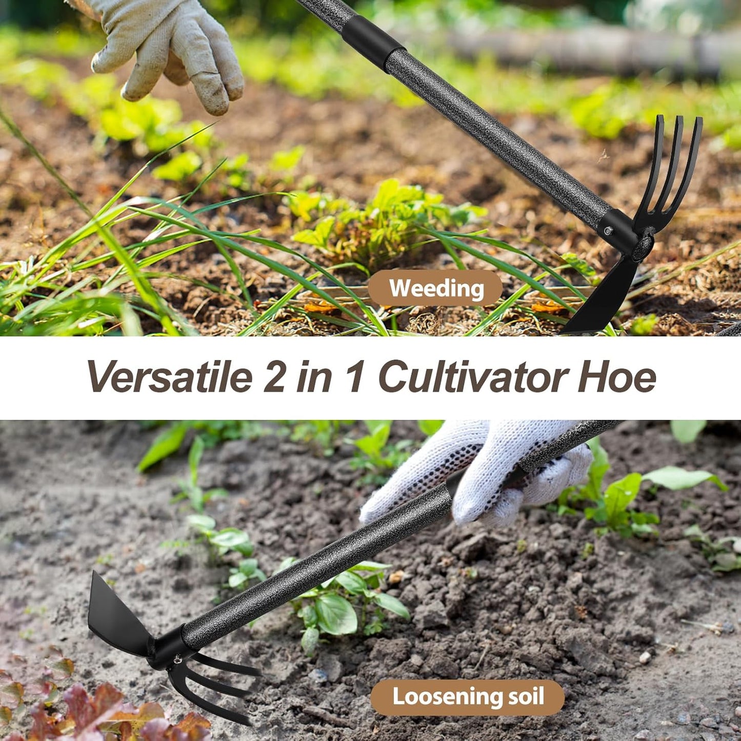 COCONUT Hoe Garden Tool, 60 Inch Garden Hoe Long Handle for Weeding, Hoe Cultivator 2 in 1 Hand Garden Tools for Gardening Planting