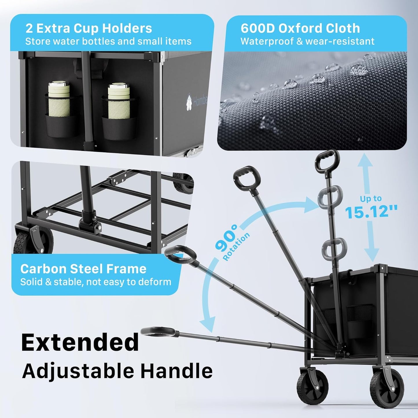 Collapsible Wagon Cart with Wheels, 150L Lightweight Foldable Utility Cart, Portable Rolling Wagon for Garden, Shopping, Sports, Camping, Transport, Black