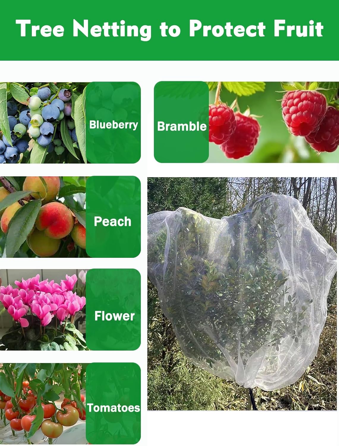 Bird Netting for Garden with Zipper, 8.2x6.6 Ft Fruit Tree Netting Plant Cover for Blueberry Strawberry Bushes, Garden Plant Netting Tomato Plant Protector for Vegetables Tree
