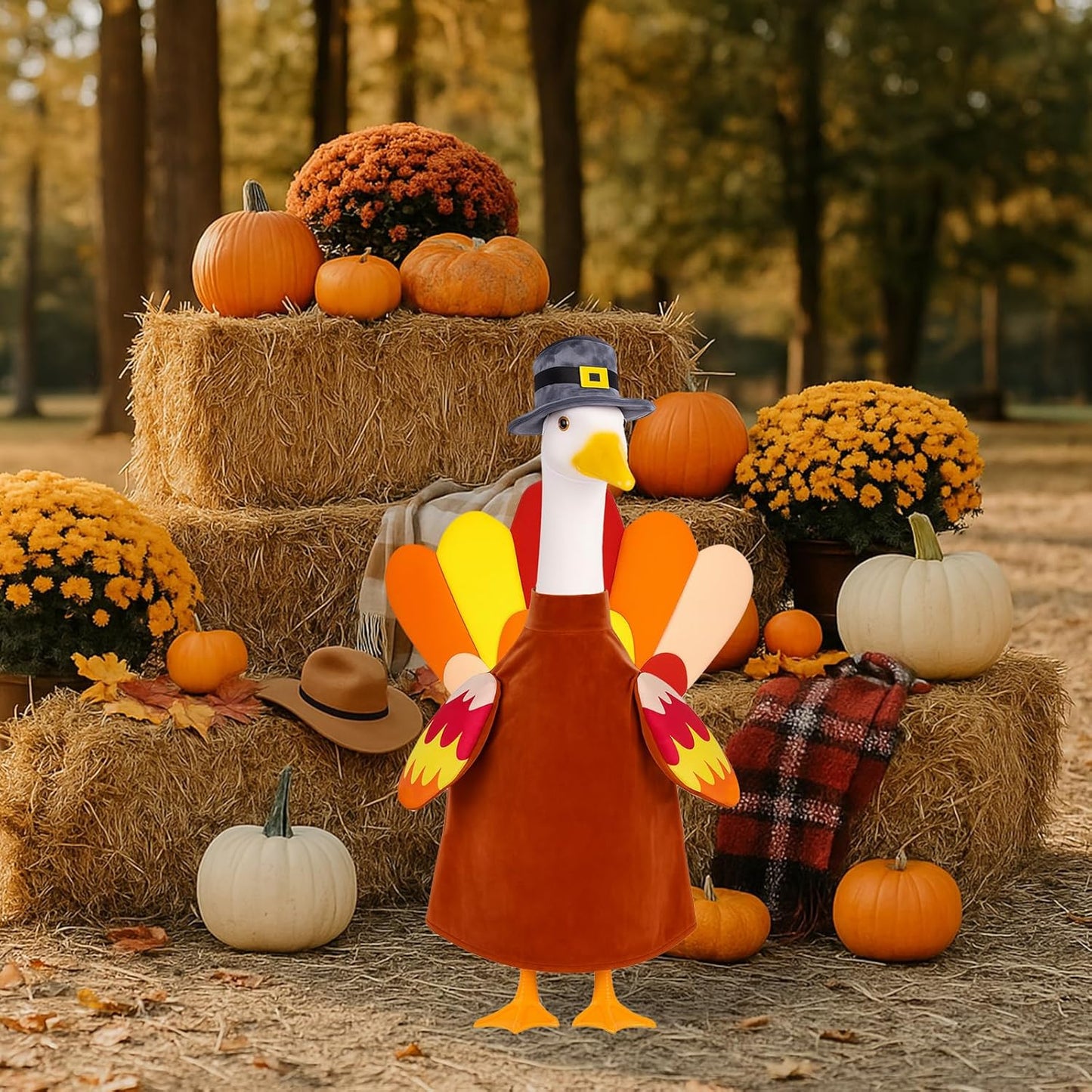 Thanksgiving Turkey Goose Outfit Autumn Fall Porch Goose Clothes 23'' Silly Lawn Geese Costume for Garden Yard Patio Outdoor Decor