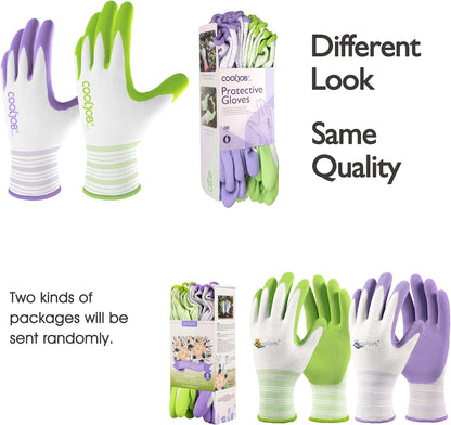 COOLJOB 6 Pairs Gardening Gloves for Women Ladies, Breathable Rubber Coated for Yard Garden, Outdoor Indoor Protective Work, Medium Size, Lavender Purple & Apple Green