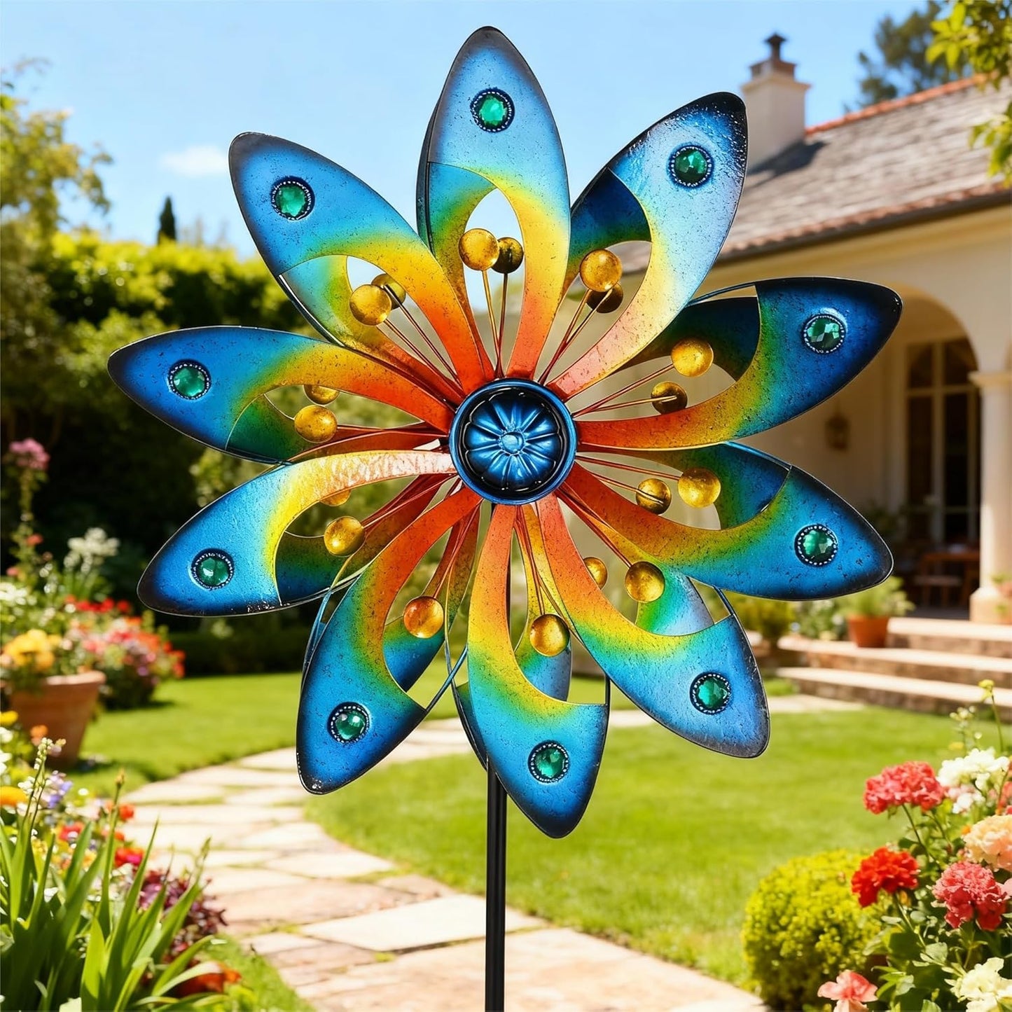 Metal Wind Spinner for Yard Decor Garden Windmill Outdoor Kinetic Wind Sculpture Dual Direction for Backyard Patio Lawn Homewarming Gift