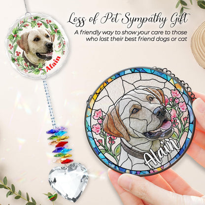 Personalized Pet Stained Glass Window Hanging, Dog Memorial Suncatcher Picture, Sympathy Gift for Loss of Pet, Cat Bereavement Keepsake Potrait Photo, Remembrance Gift for Dog Lovers