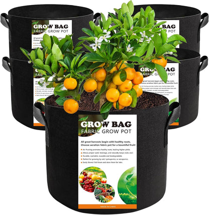 5 Pack 15 Gallon Grow Bags, Thickened Aeration Nonwoven Fabric Planting Bags with Handles, Heavy Duty 300G Garden Planter Bag for Tomato, Potato, Strawberry, Vegetable, Fruits and Flowers