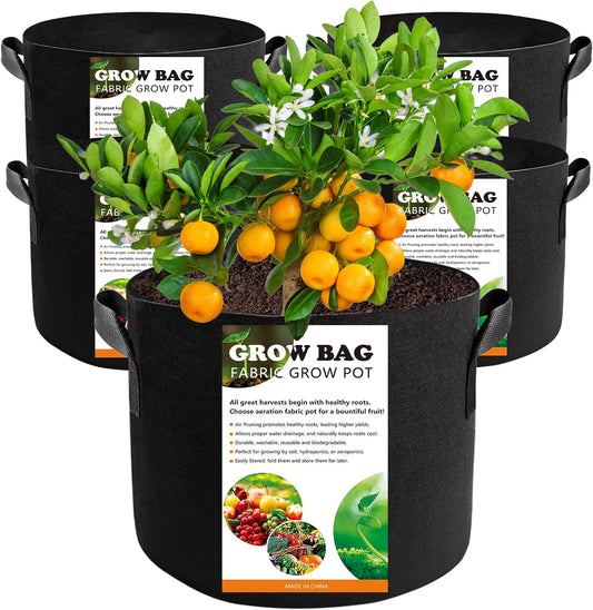 5 Pack 15 Gallon Grow Bags, Thickened Aeration Nonwoven Fabric Planting Bags with Handles, Heavy Duty 300G Garden Planter Bag for Tomato, Potato, Strawberry, Vegetable, Fruits and Flowers