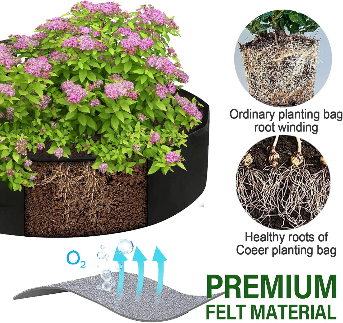 15 Gallon Plant Grow Bags, Round Fabric Raised Garden Beds Planter Pots with 2 Handles,Durable Breathe Cloth Planting Bed Gardening Container to Grow Vegetables for Outdoor Plants