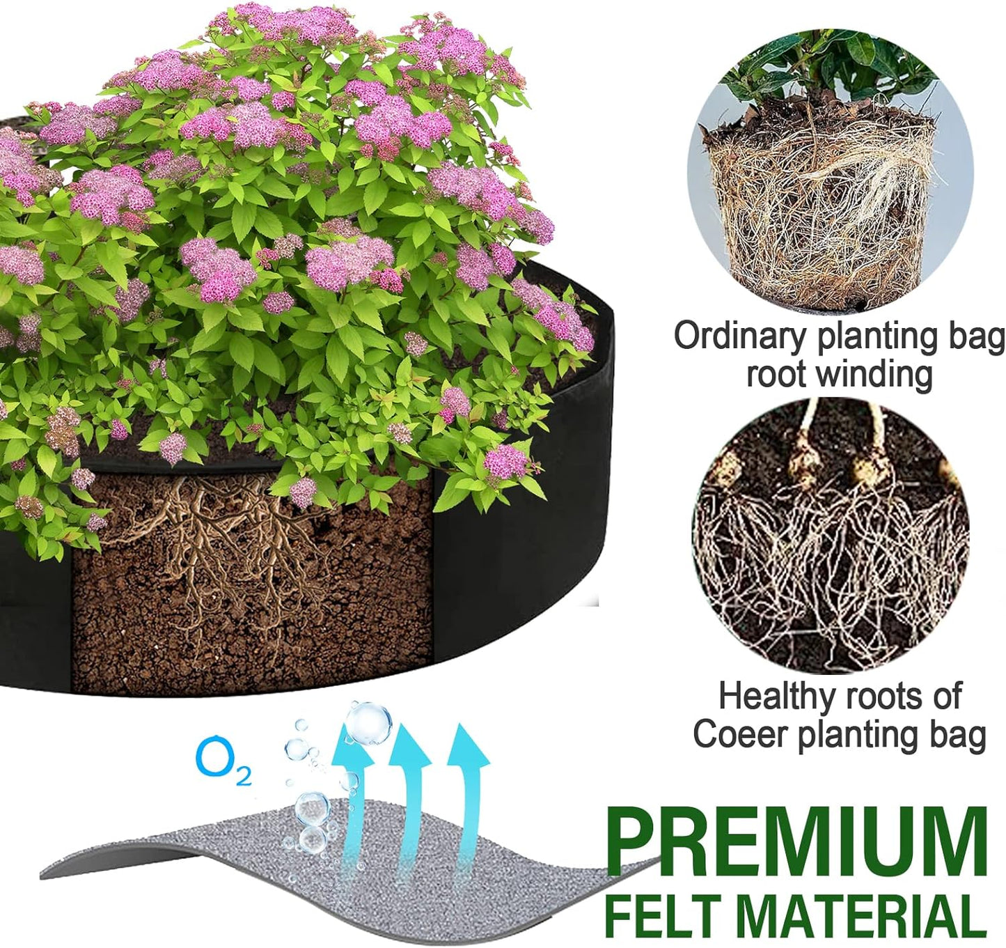 50 Gallon Plant Grow Bags, Large Fabric Raised Garden Bed with Handles, Durable Garden Beds Planters Aeration Gardening Container to Grow Vegetables for Outdoor Plants