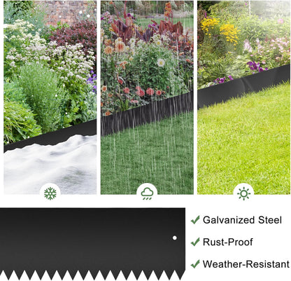33FT Galvanized Steel Landscape Edging 10 Pack, 40" x 8" Metal Edging for Landscaping with 10Pcs Stakes & Gloves, Metal Garden Border for Garden Design, Yard, Tree Rings, Pathway, Divider