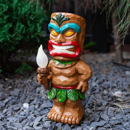Solar Tiki Garden Statues Tiki Holding Torches with Flickering Flame LED Lights Bar Porch Lawn Yard Outdoor Decorations Christmas Thanksgiving Birthday Gardening Gift for Mom Women