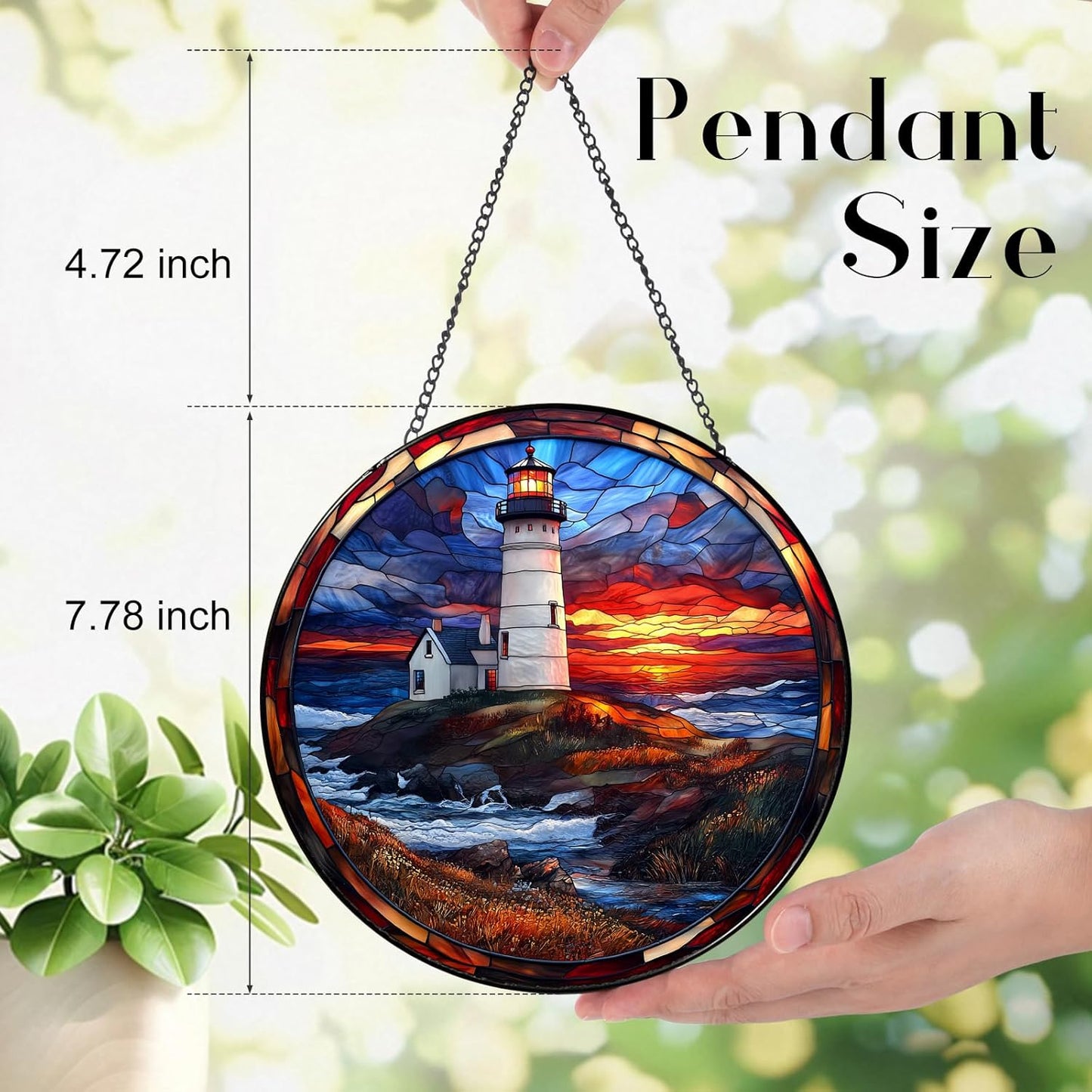 Coastal Lighthouse in Autumn Suncatcher -7.9 in Stained Glass Window Hanging Sun Catcher Garden Decor