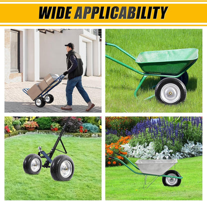 MZREXN 14.5" Wheelbarrow Tire Flat-Free 3.00/3.25/3.50/4.00-8" Solid Tire and Wheel with 3"-7" Centered Hub, 3/4" & 5/8" Bearings Replacement for Hand Truck/Dolly/Utility Cart/Garden Cart 2PCS Silver