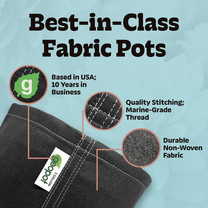 GeoPot 5 Gallon Fabric Grow Bags for Vegetables, Houseplants, Herbs & Flowers | 10-Pack | Fabric Pots for Outdoors and Indoors, Aerated Fabric Grow Bags