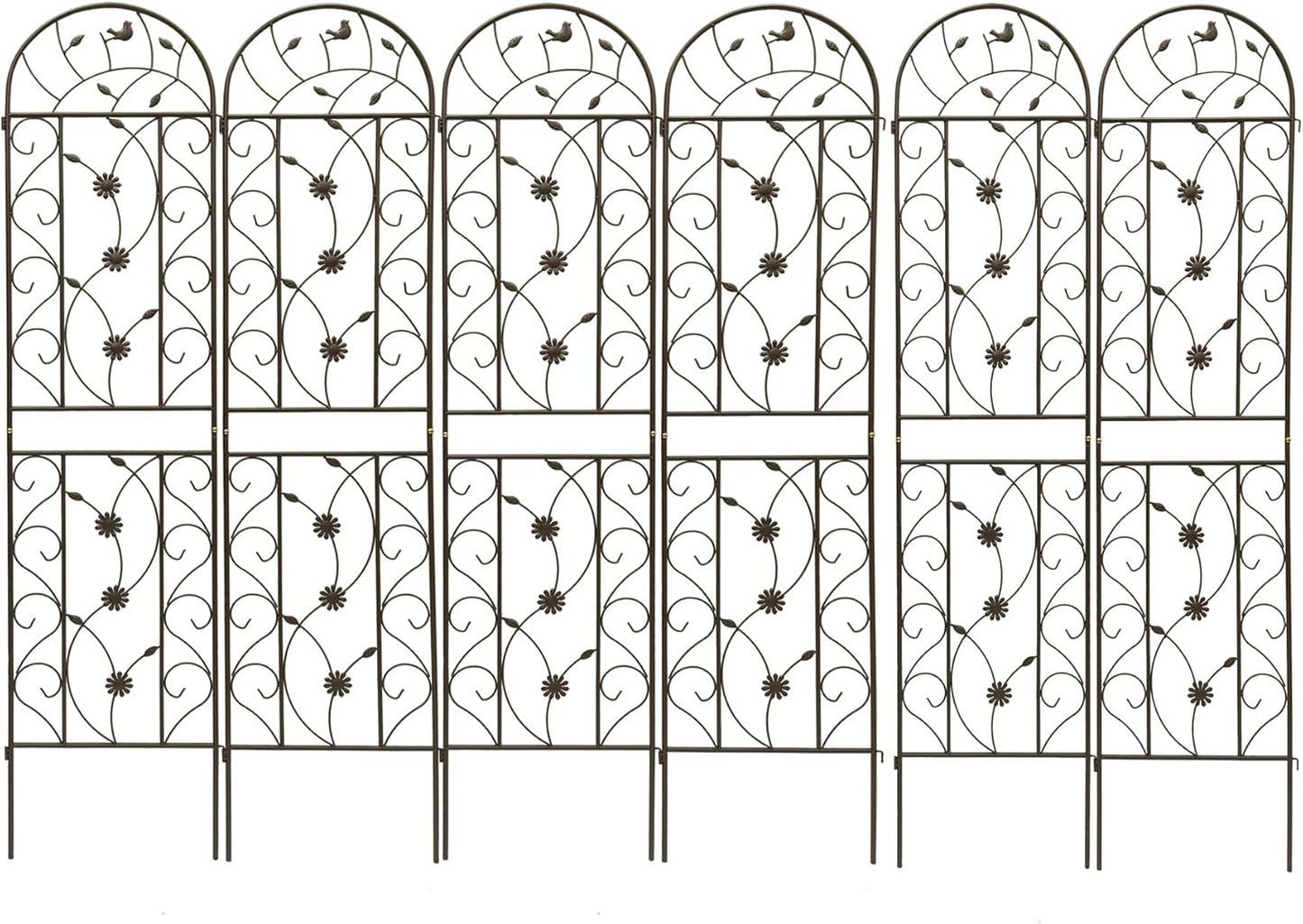 6 Pack Metal Garden Trellis 86.7" Tall Outdoor Climbing Plant Support for Roses, Flowers, Rustproof Durable Black Galvanized Tube, Lawn Garden Fence Decor Screen (6, Brown-86.7" H)