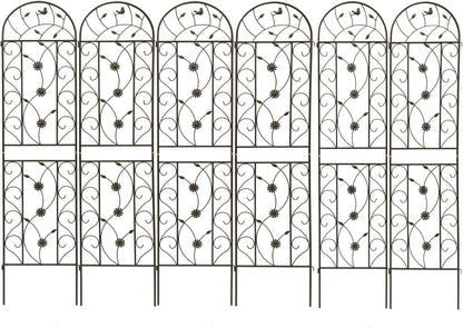 6 Pack Metal Garden Trellis 86.7" Tall Outdoor Climbing Plant Support for Roses, Flowers, Rustproof Durable Black Galvanized Tube, Lawn Garden Fence Decor Screen (6, Brown-86.7" H)