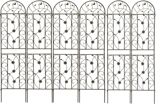 6 Pack Metal Garden Trellis 86.7" Tall Outdoor Climbing Plant Support for Roses, Flowers, Rustproof Durable Black Galvanized Tube, Lawn Garden Fence Decor Screen (6, Brown-86.7" H)