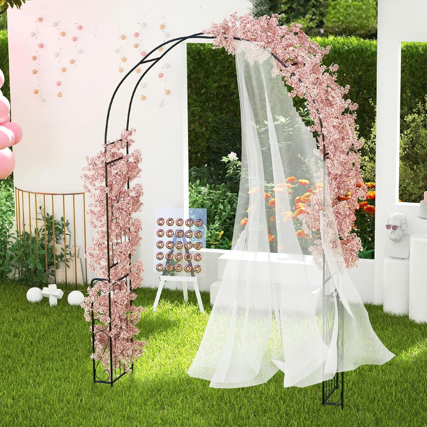 Giantex Garden Arch Trellis - 7.9 ft Metal Arbor Pergola for Climbing Plants Rose Clematis Vines, Wedding Archway Arbour for Party Ceremony Backdrop Stand Outdoor Garden Yard Lawn Decoration