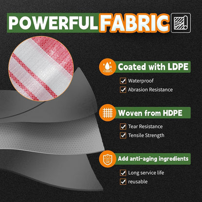RAINDEWAY Tarps 10x20 Feet,12 Mil Sunshade Striped Tarp Waterproof,Multipurpose Poly Tarp Cover with Grommets and Reinforced Edges,Red/White Tarps