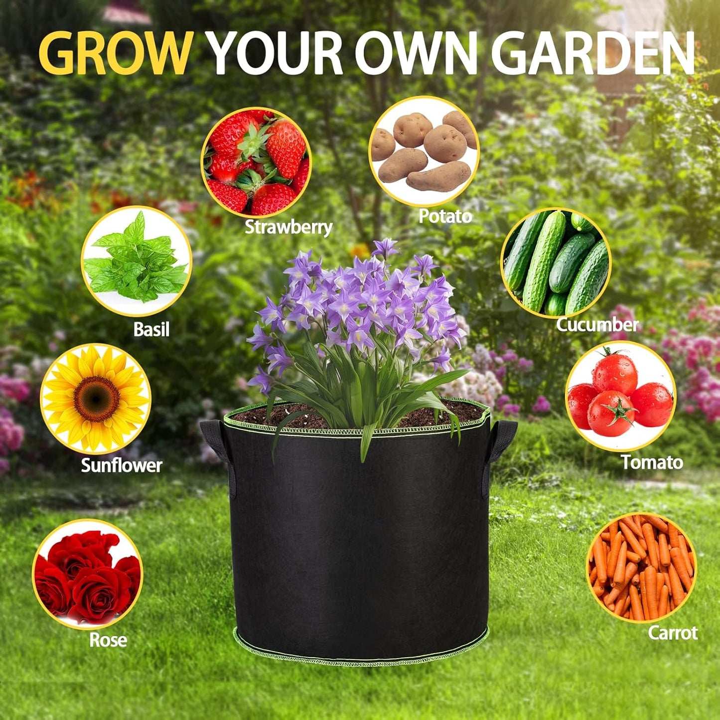 5-Pack 5 Gallon Plant Grow Bags, Thickened Nonwoven Fabric Pots with Handles,Durable Garden Planters Aeration Gardening Container to for Plants, Vegetables, and Flowers