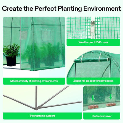 VIVOSUN 10x7x7 Ft. Large Walk in Greenhouse, Greenhouse Tunnel, Garden Plant Hot House with Green PE Cover, Roll-up Zipper Door and Window for Outdoor