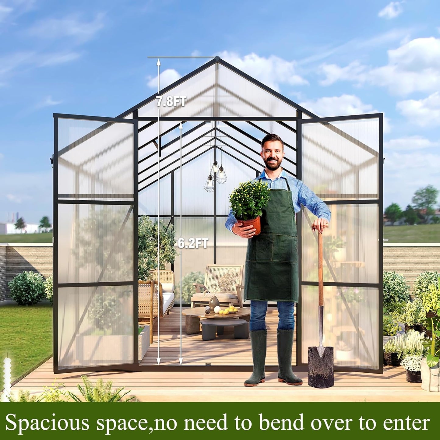 92in High 10*14FT Greenhouse for Outdoors,Polycarbonate Greenhouse with Stronger Wind Protection and Roof Vent,Walk-in Large Aluminum Sunroom Winter Proof,Black