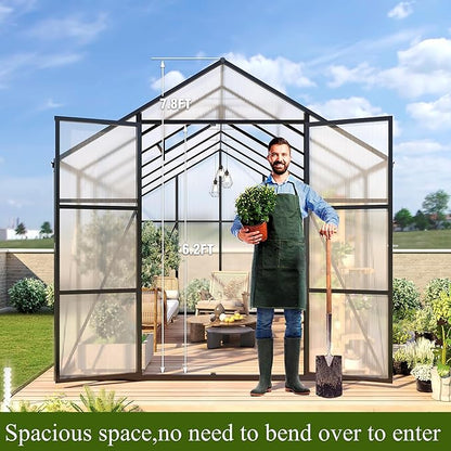 92in High 10*12FT Greenhouse for Outdoors,Polycarbonate Greenhouse with Stronger Wind Protection and Roof Vent,Walk-in Large Aluminum Sunroom Winter Proof,Black
