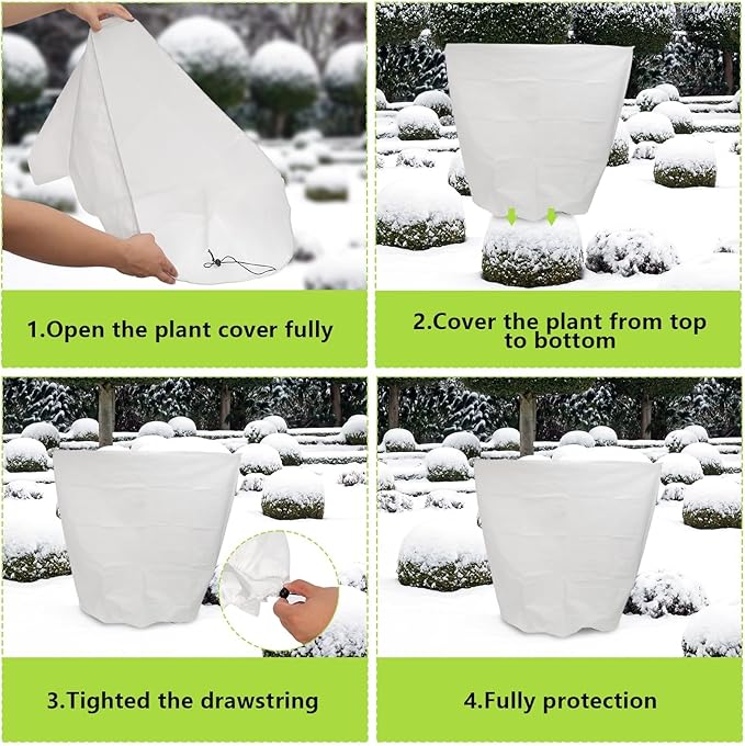 Svepndic 6 PCS Winter Plant Covers Freeze Protection,39X39 Reusable Plant Protector Bag with Drawstring,Winter Plants Jacket Warm Shrubs Cover Blanket Frost Protection for Outdoor Garden Plants