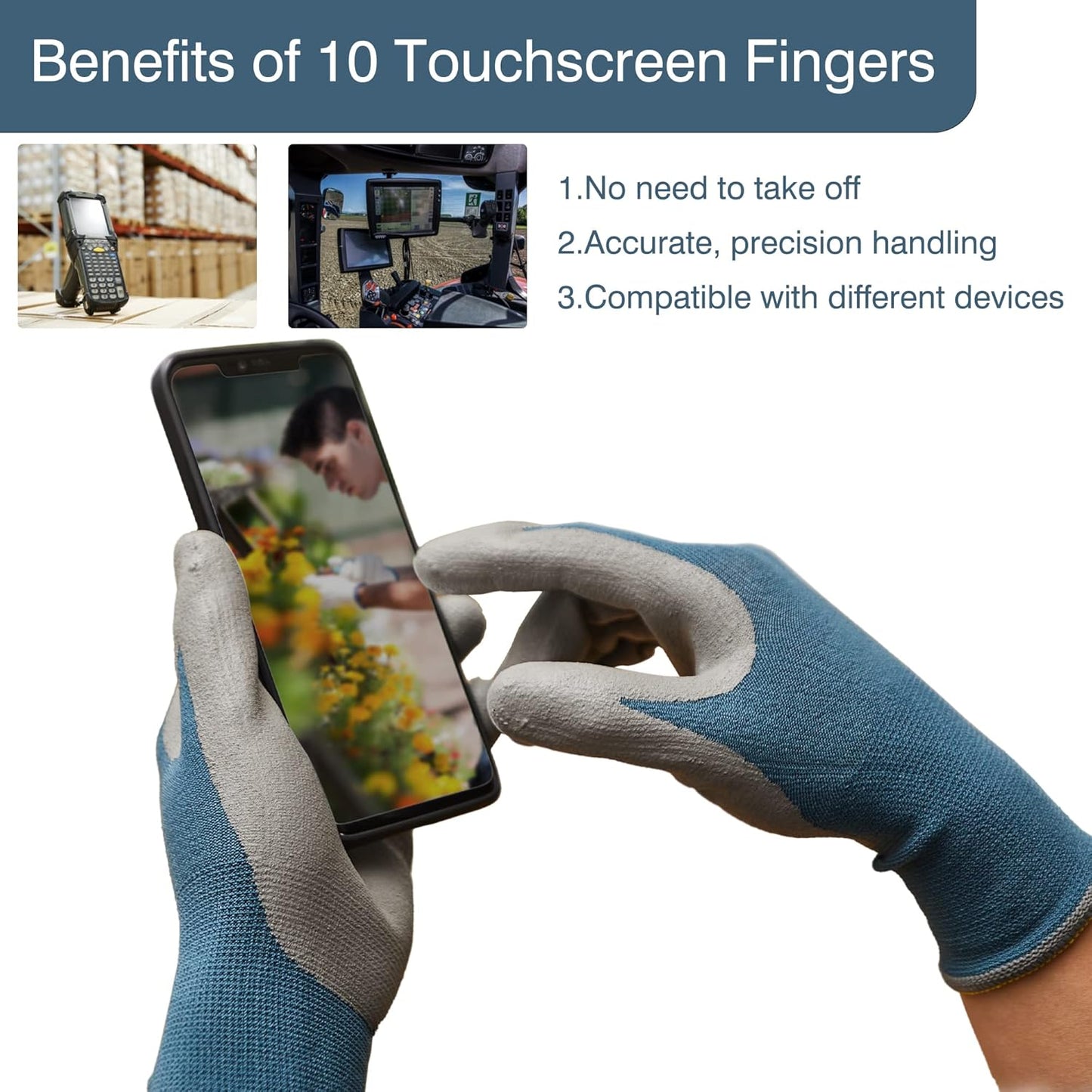 COOLJOB 2 Pairs Micro-Foam Nitrile Safety Work Garden Gloves with Touchscreen Fingers, Lightweight Working for Men’s Sweaty Hands, Non-slip Coated Grip Fits Most Tasks, Large, Blue & Black