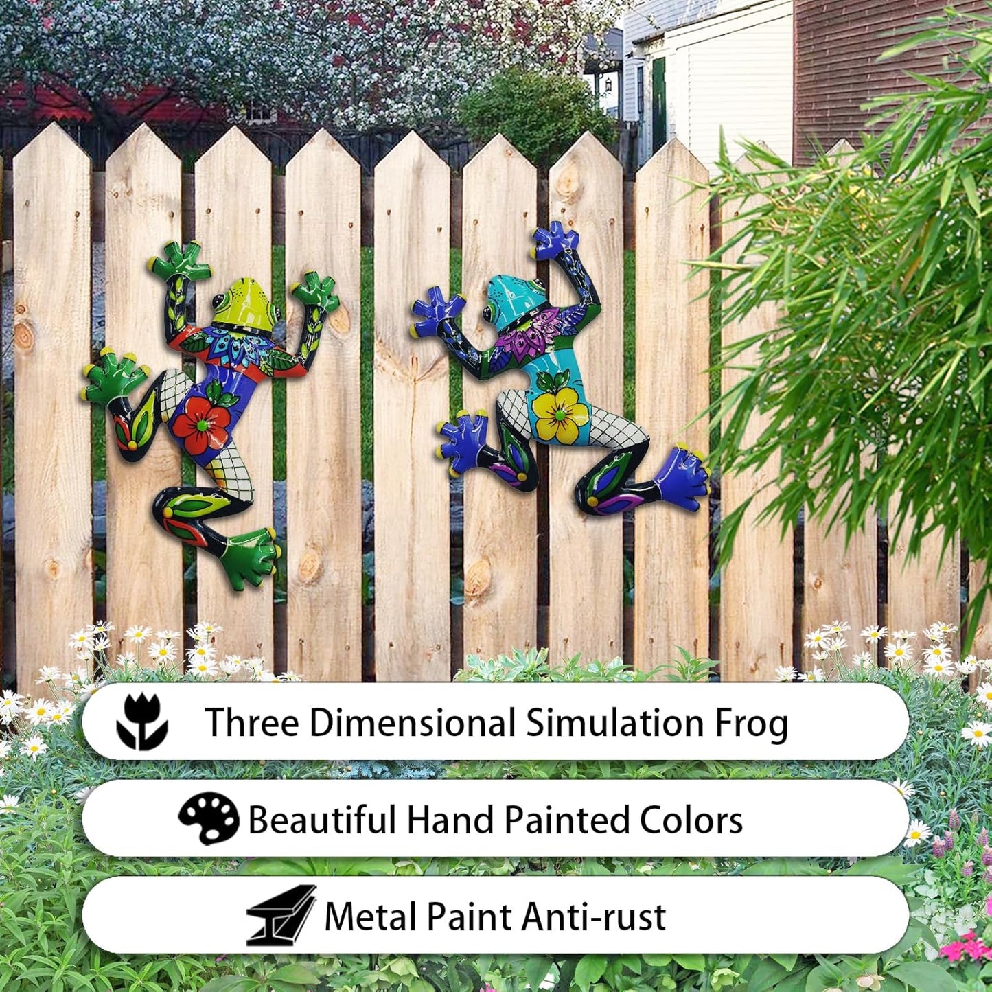 John's Studio 2Pcs Metal Frog Wall Decor Outdoor Garden Hanging Art Sculptures Home Ocean Theme Decorations for Kitchen Bathroom and Pool