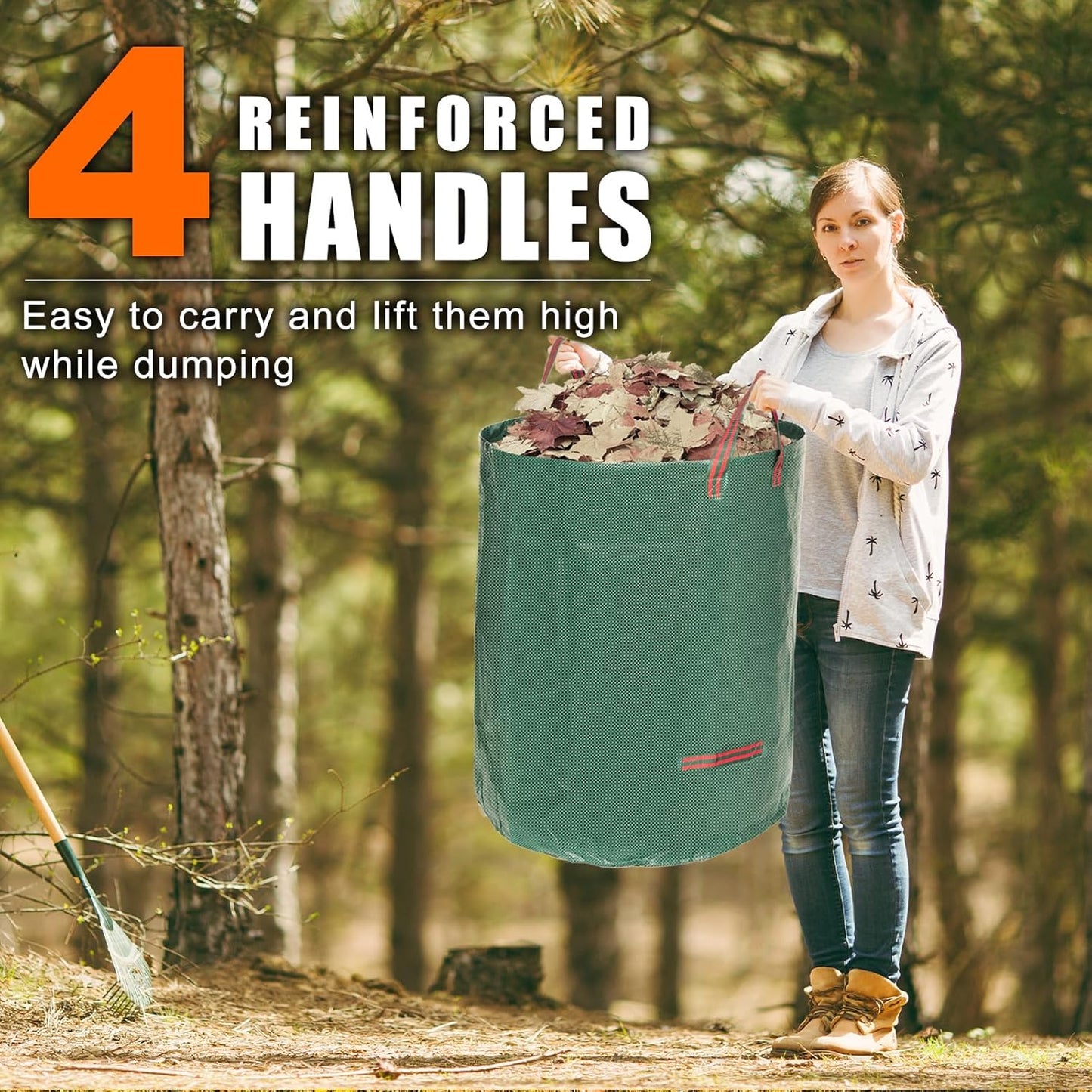 Joyhalo Reusable Yard Waste Bags - 72 Gallon, 6 Pack, Heavy Duty with Gardening Gloves & 4 Handles, Standable, Camping & Recycling