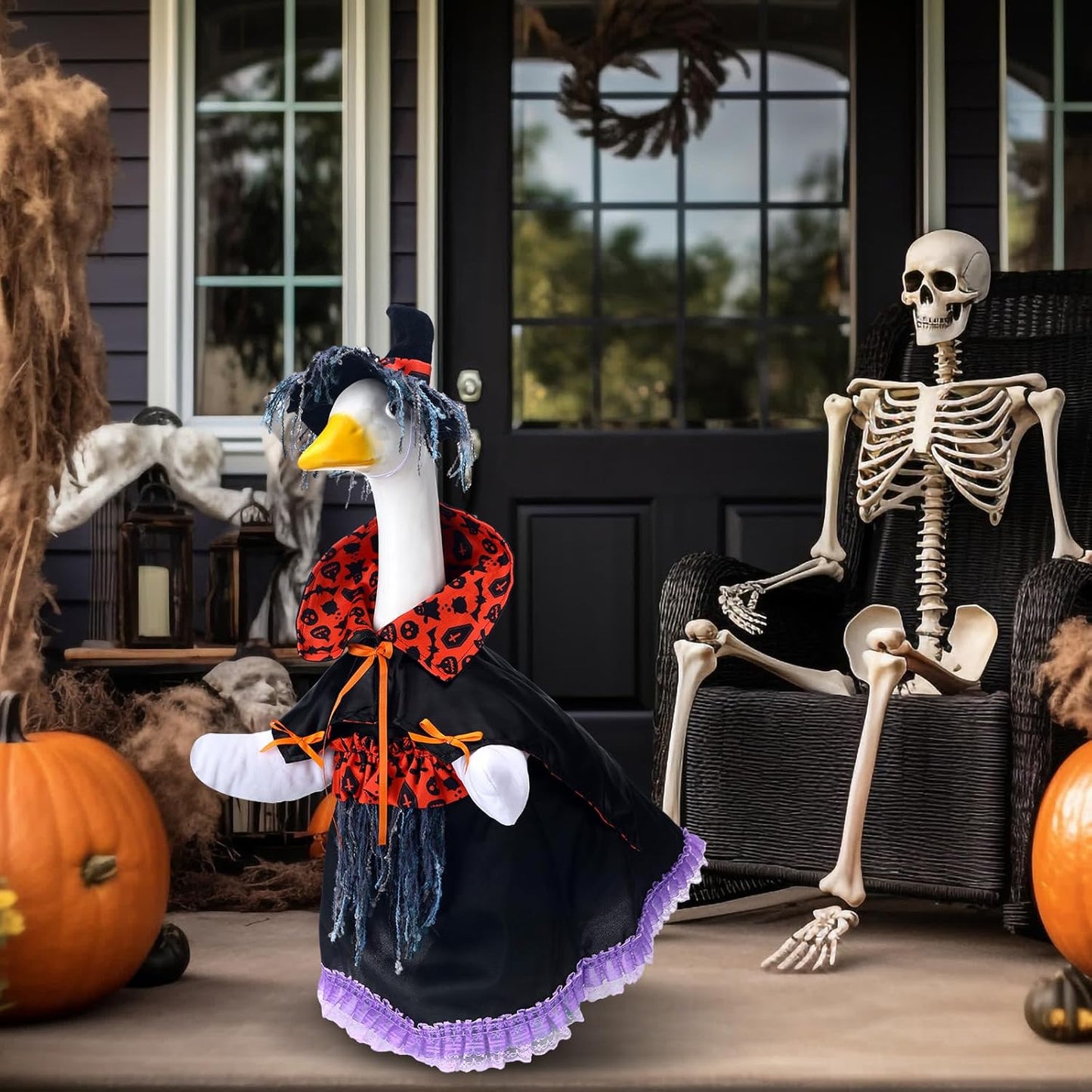 Halloween Goose Outfit Witch Goose Clothes for 23" High Cement or Plastic Lawn Clothing Porch Garden Costume for Yard Lawn Outdoor Garden Patio Statue Holiday Decor
