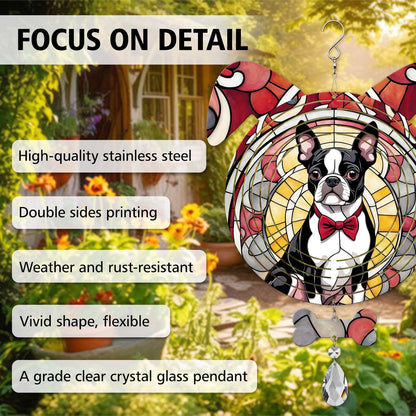 Boston Terrier Dog Ears Wind Spinner, Boston Terrier Wind Spinner Hanging for Yard and Garden V02