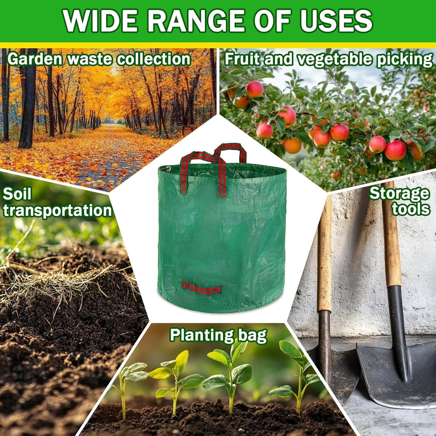 1PC Yard Waste Bag-42 Gallon Trash Bags,Reusable Lawn Leaf Bags,Standable Garden Waste Bags With 4 Handles,Collapsible Gardening Containers for Lawn and Leaf Trash,Weed Bag