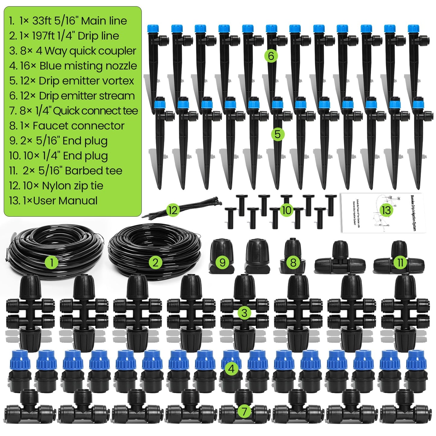 Bonviee Drip Irrigation System Kit for Garden Watering, 230FT Quick Connect