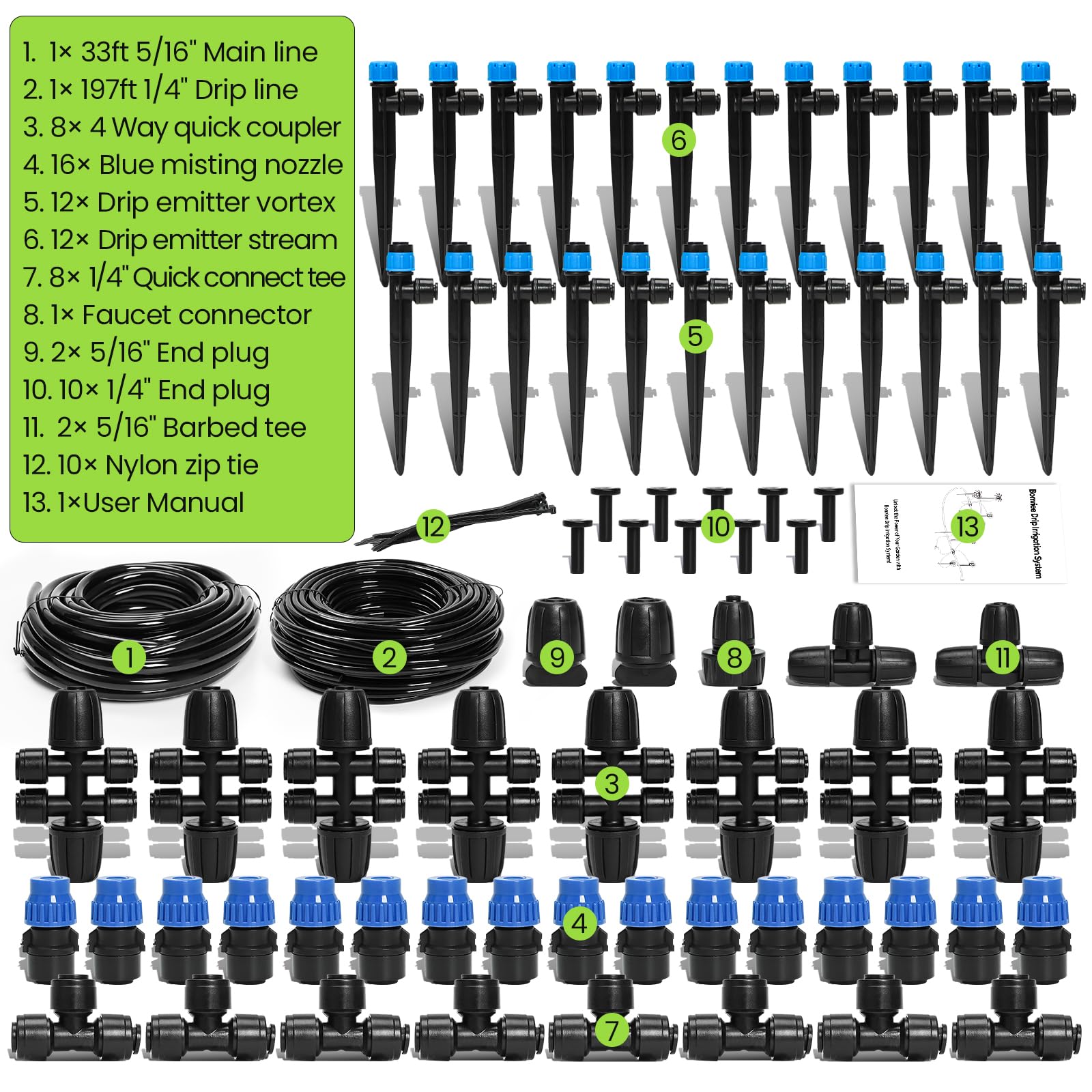 Bonviee Drip Irrigation System Kit for Garden Watering, 230FT Quick Connect