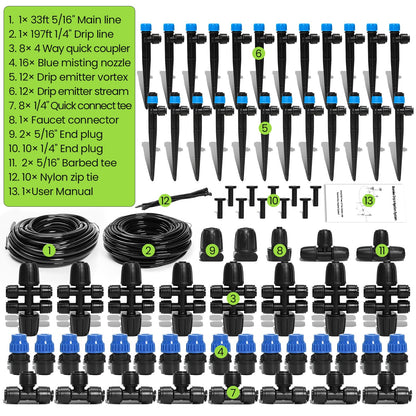 Bonviee Drip Irrigation System Kit for Garden Watering, 230FT Quick Connect