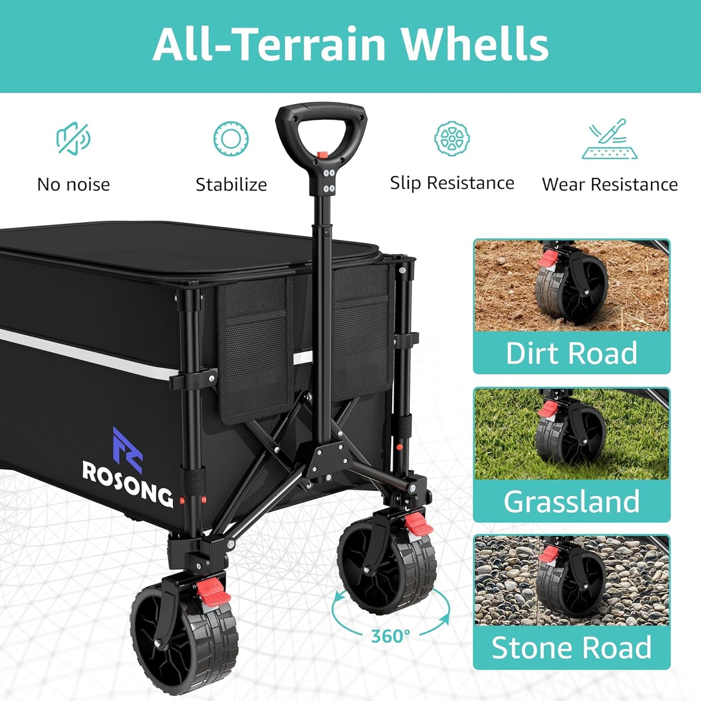 Collapsible Wagon Cart with Wheels Foldable - Folding Utility Heavy Duty Wagons Carts for Grocery Sports Garden Shopping Camping Wheelbarrows (Black with Cover, 120L)