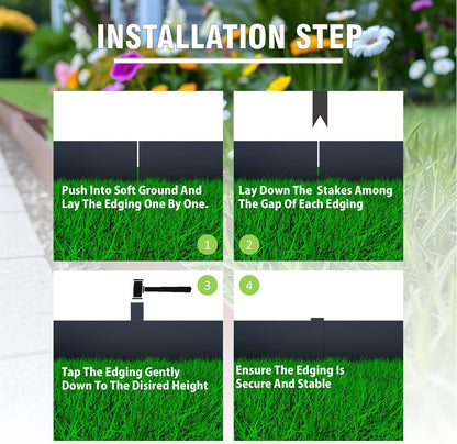 20ft. 6-Pack Galvanized Metal Edging for Landscaping - 40" L x 8" H Metal Landscape Edging with 6 Stakes, Hammer-in Steel Garden Border for Flower beds, Lawn & Yard (Black)