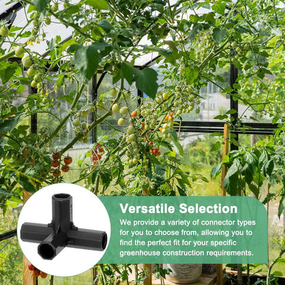 12 Pcs 11mm Greenhouse Frame Building Connectors, 4 Way Right Angle Pipe Fitting for Grape Trellis/Sunscreen Shed/Gardening Plant Stakes, Greenhouse Accessories [Black]