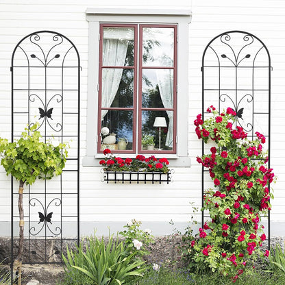 2 Pack Metal Garden Trellis 86.7" Black Fence Rustproof Garden Trellis for Climbing Plants Support Roses Flower Outdoor Lawn, Black