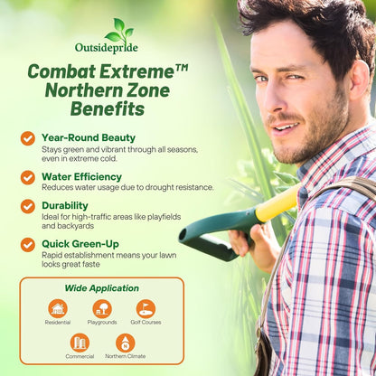 Outsidepride Combat Extreme Northern Zone - 25 Lbs Cold-Hardy, Drought-Resistant Turf Type Tall Fescue & Kentucky Bluegrass Lawn Grass Seed Blend, OptiGrowth Coated for Better Establishment