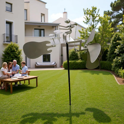 Handmade Metal Drummer Rock Band Windmill, Wind Powered Kinetic Sculpture, Garden Outdoor Wind Mill Spinner for Yard Lawn Garden Patio Rockin Art Figurine Decor (Silver)