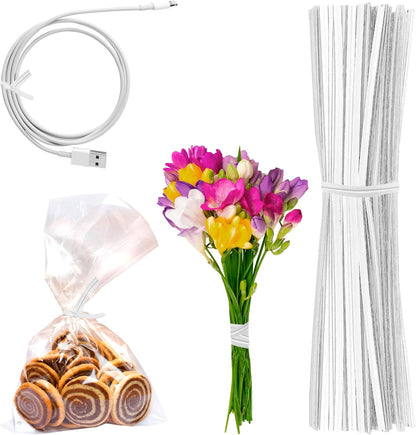 APQ White Metallic Twist Ties for Bags, 4 inches. 2000 Pack Plastic-Coated Bread Twist Ties for Treat Bags. Reusable Bread Ties. Light Metallic Twist Tie. Heavy-Duty Twisty Ties for Bags