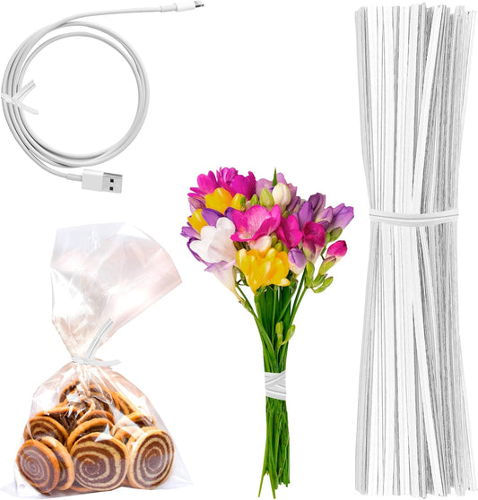 APQ White Metallic Twist Ties for Bags, 4 inches. 2000 Pack Plastic-Coated Bread Twist Ties for Treat Bags. Reusable Bread Ties. Light Metallic Twist Tie. Heavy-Duty Twisty Ties for Bags